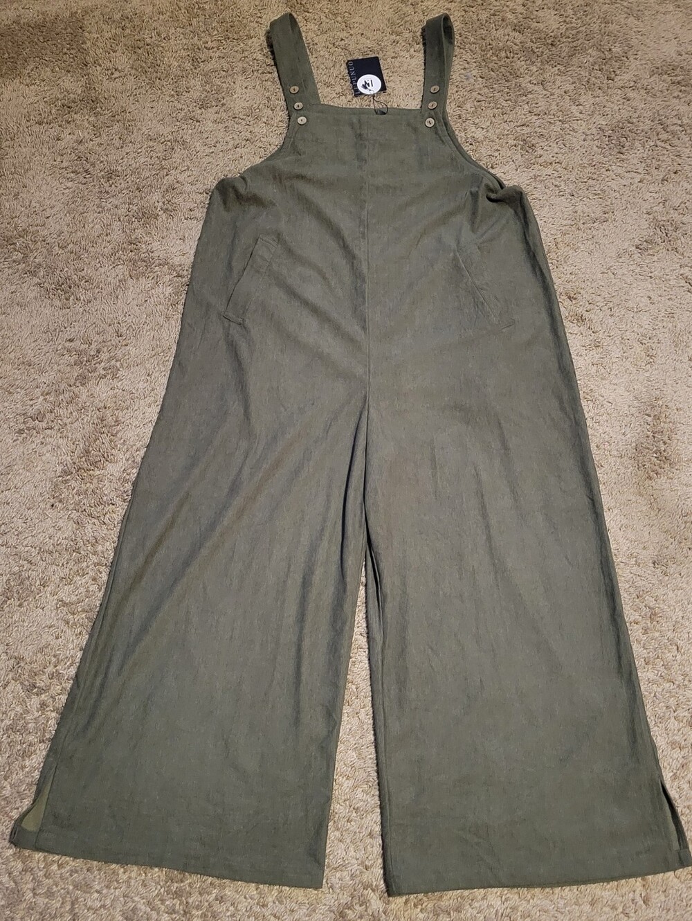 Olive Linen-Blend Wide-Leg Overalls Jumpsuit